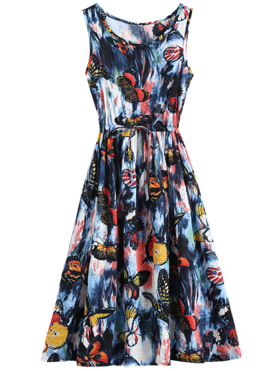 BerryBetty - Cheap Butterfly Painted Drawstring Sleeveless Dress