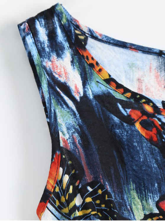 BerryBetty - Cheap Butterfly Painted Drawstring Sleeveless Dress