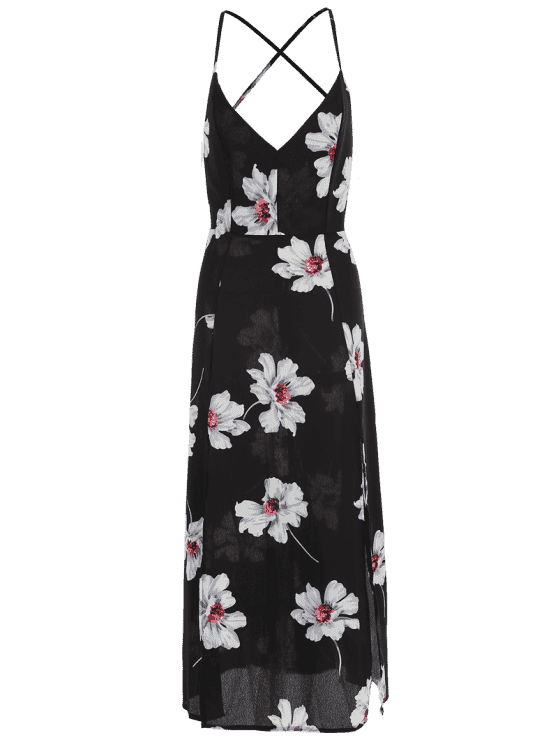 BerryBetty - Fun High Slit Open Back Flower Cami Dress