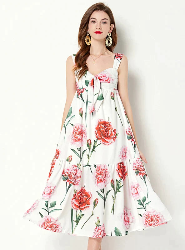 BerryBetty - Bow High Waist Print Big Swing Dress