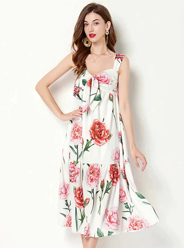 BerryBetty - Bow High Waist Print Big Swing Dress