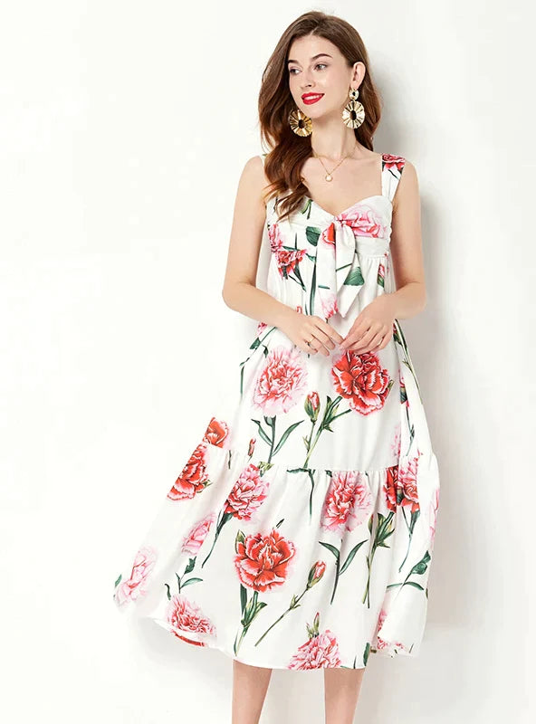BerryBetty - Bow High Waist Print Big Swing Dress