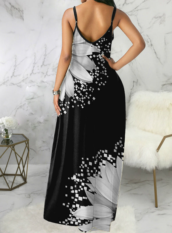 BerryBetty - Casual Women Print Colorblock Ruffles Trim Slim Dress