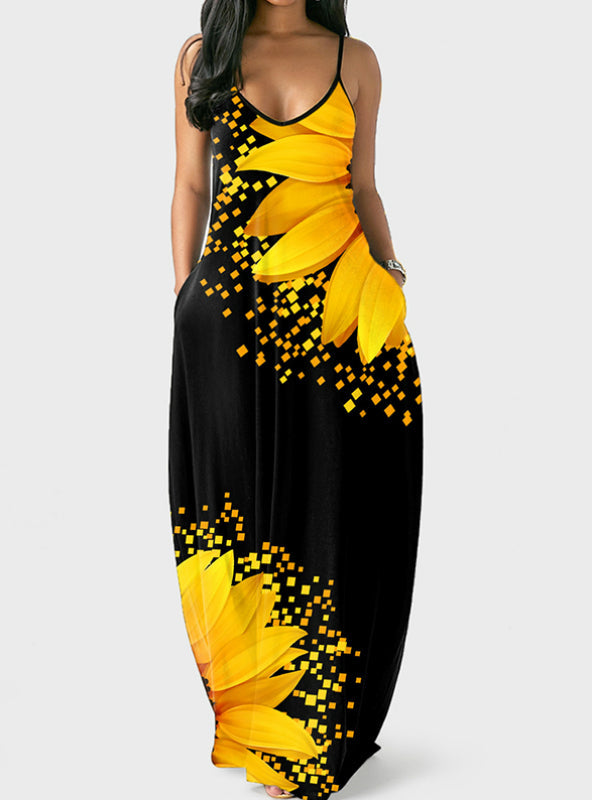 BerryBetty - Casual Women Print Colorblock Ruffles Trim Slim Dress