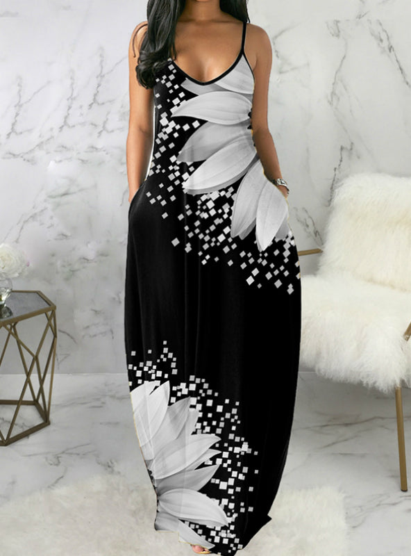 BerryBetty - Casual Women Print Colorblock Ruffles Trim Slim Dress