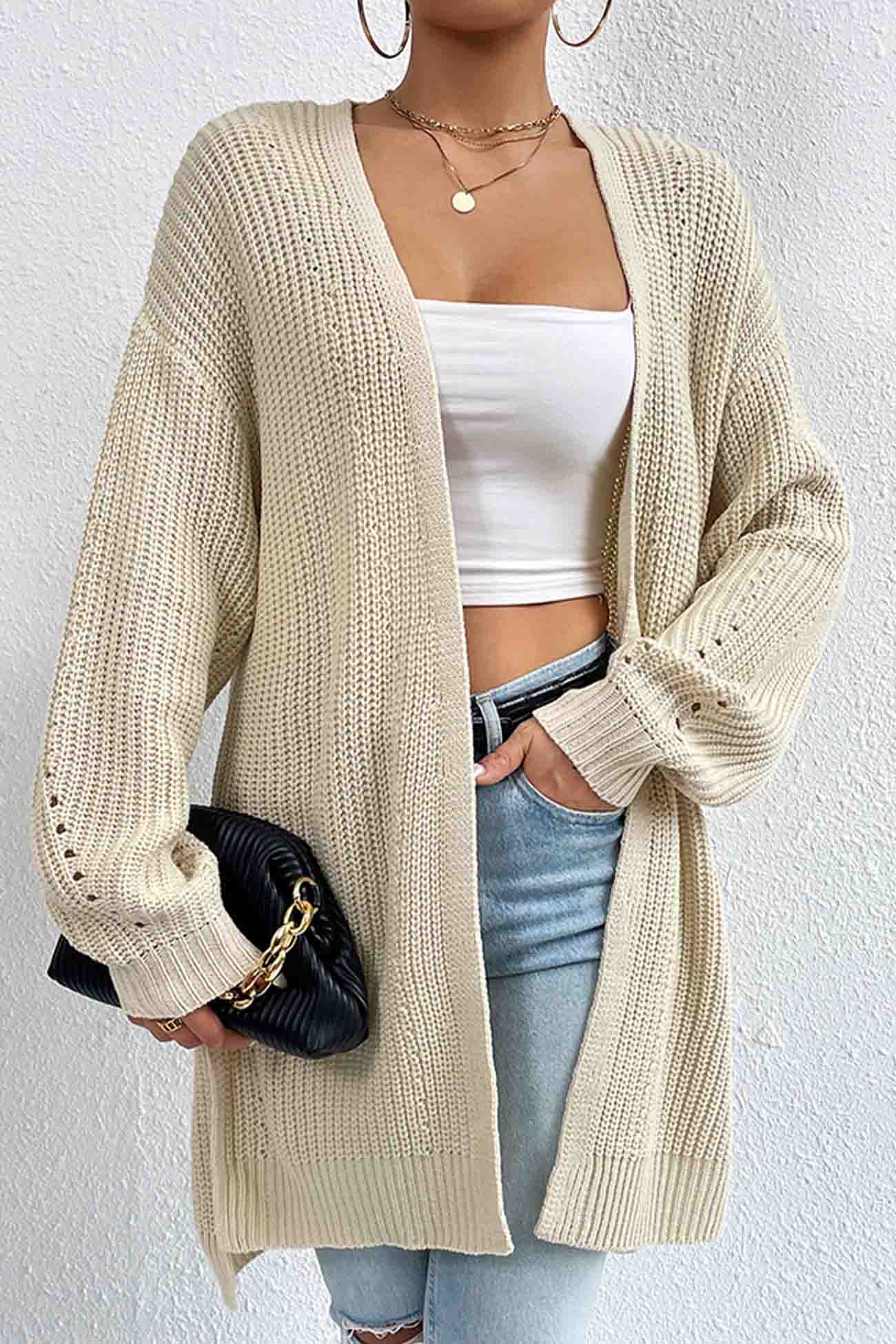 BerryBetty - Solid Open Front Mid-Length Cardigan