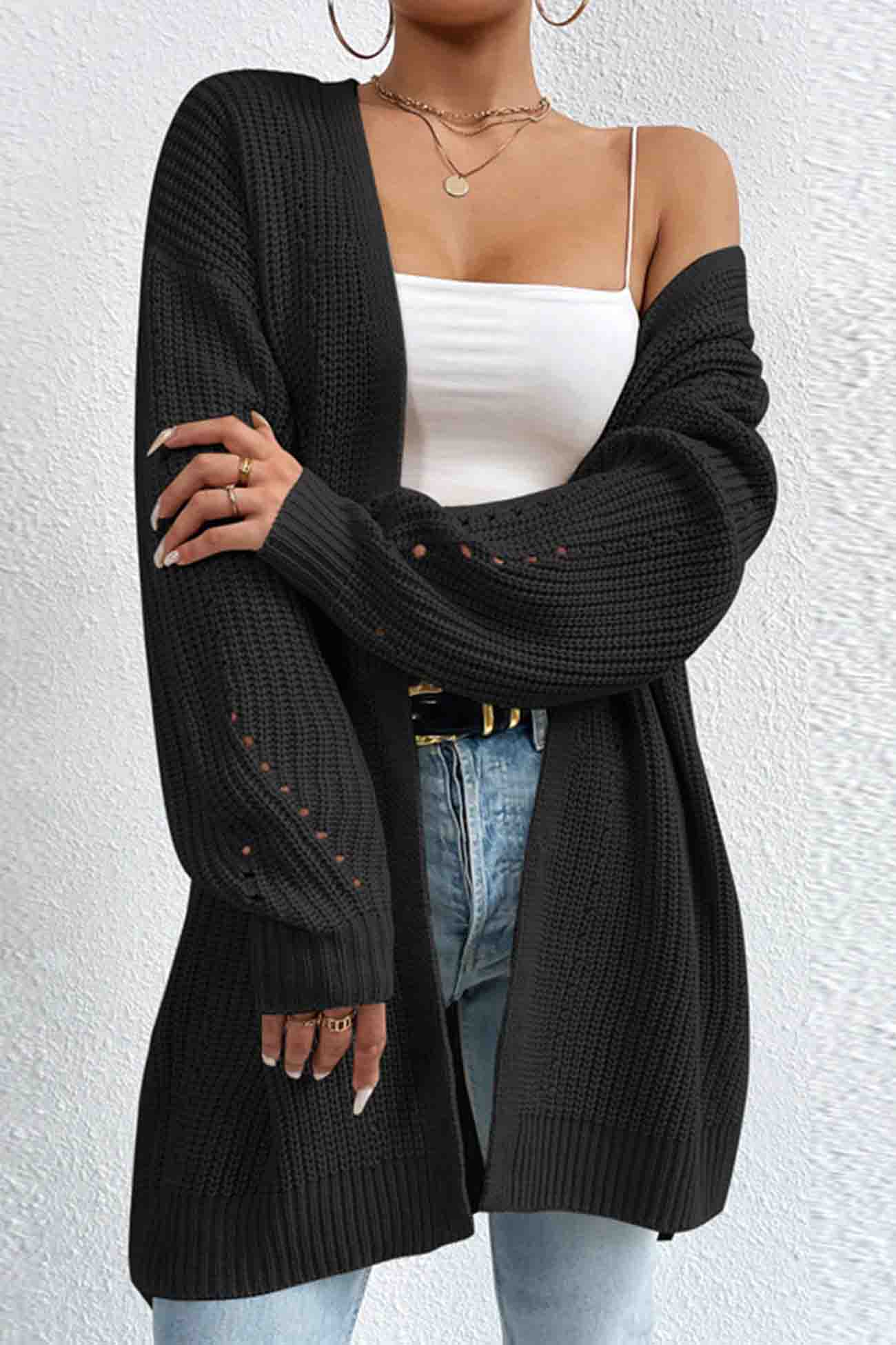 BerryBetty - Solid Open Front Mid-Length Cardigan