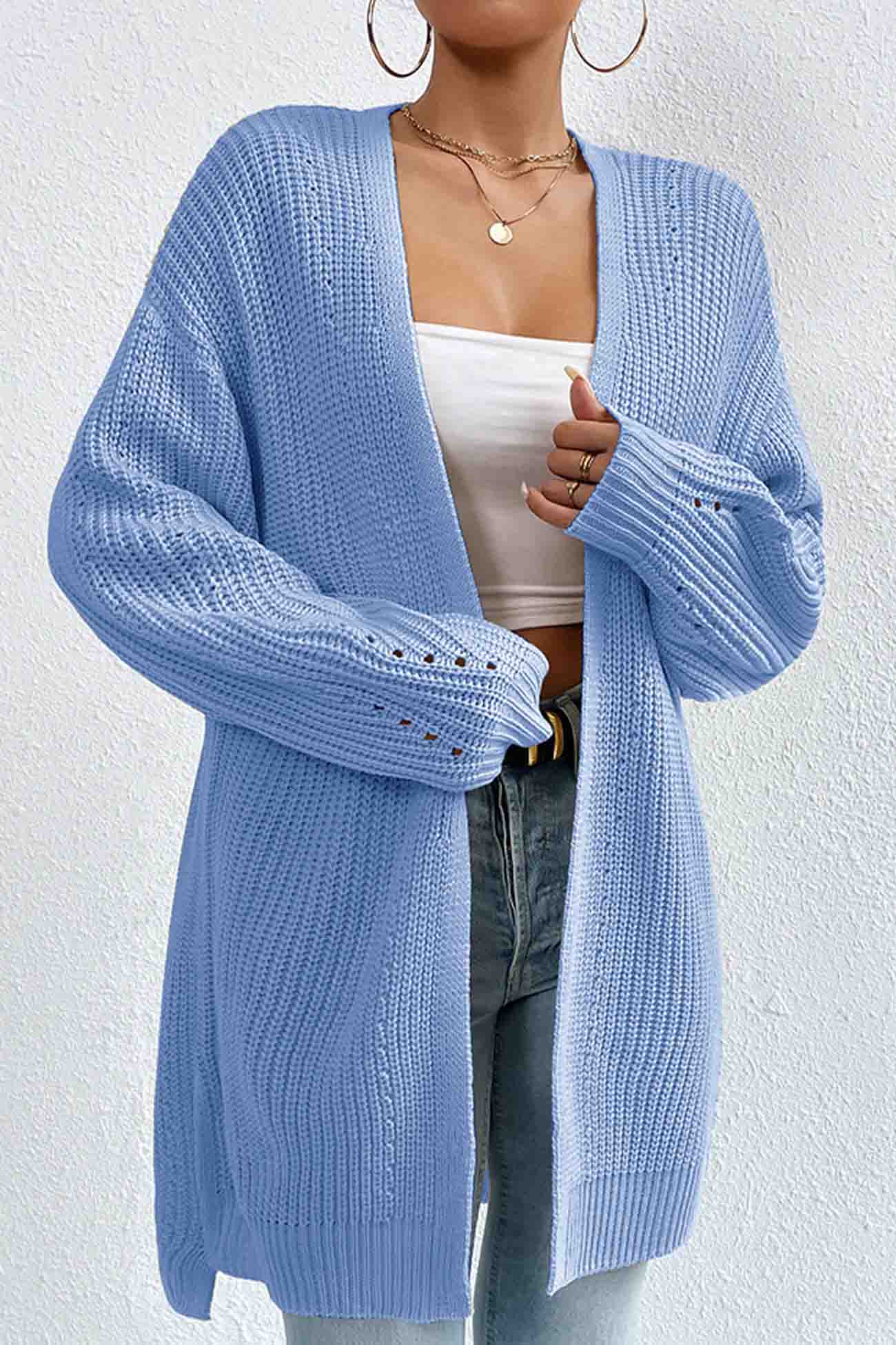 BerryBetty - Solid Open Front Mid-Length Cardigan