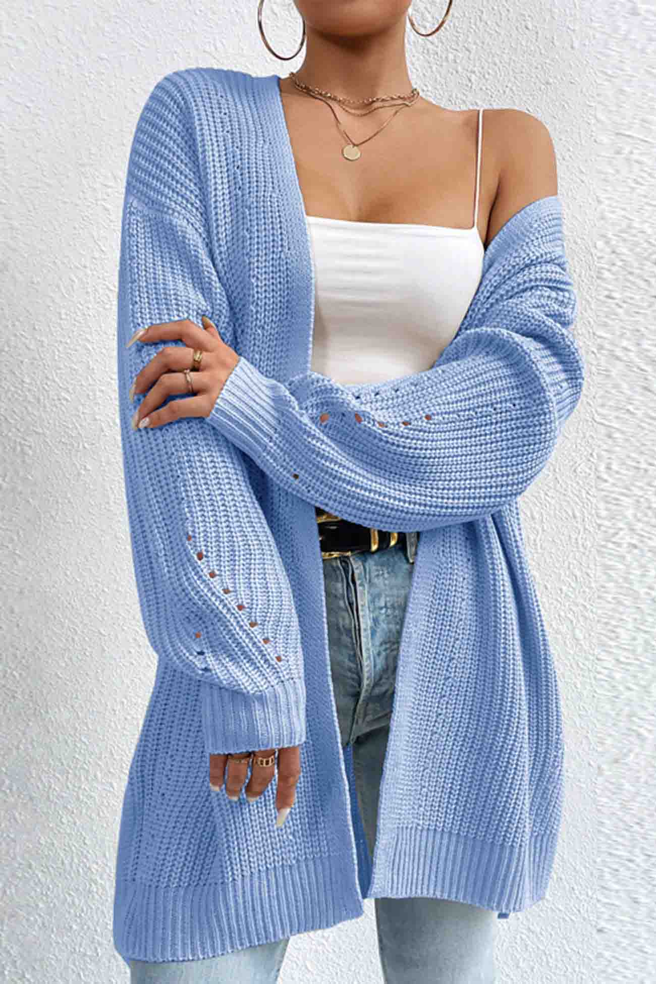 BerryBetty - Solid Open Front Mid-Length Cardigan