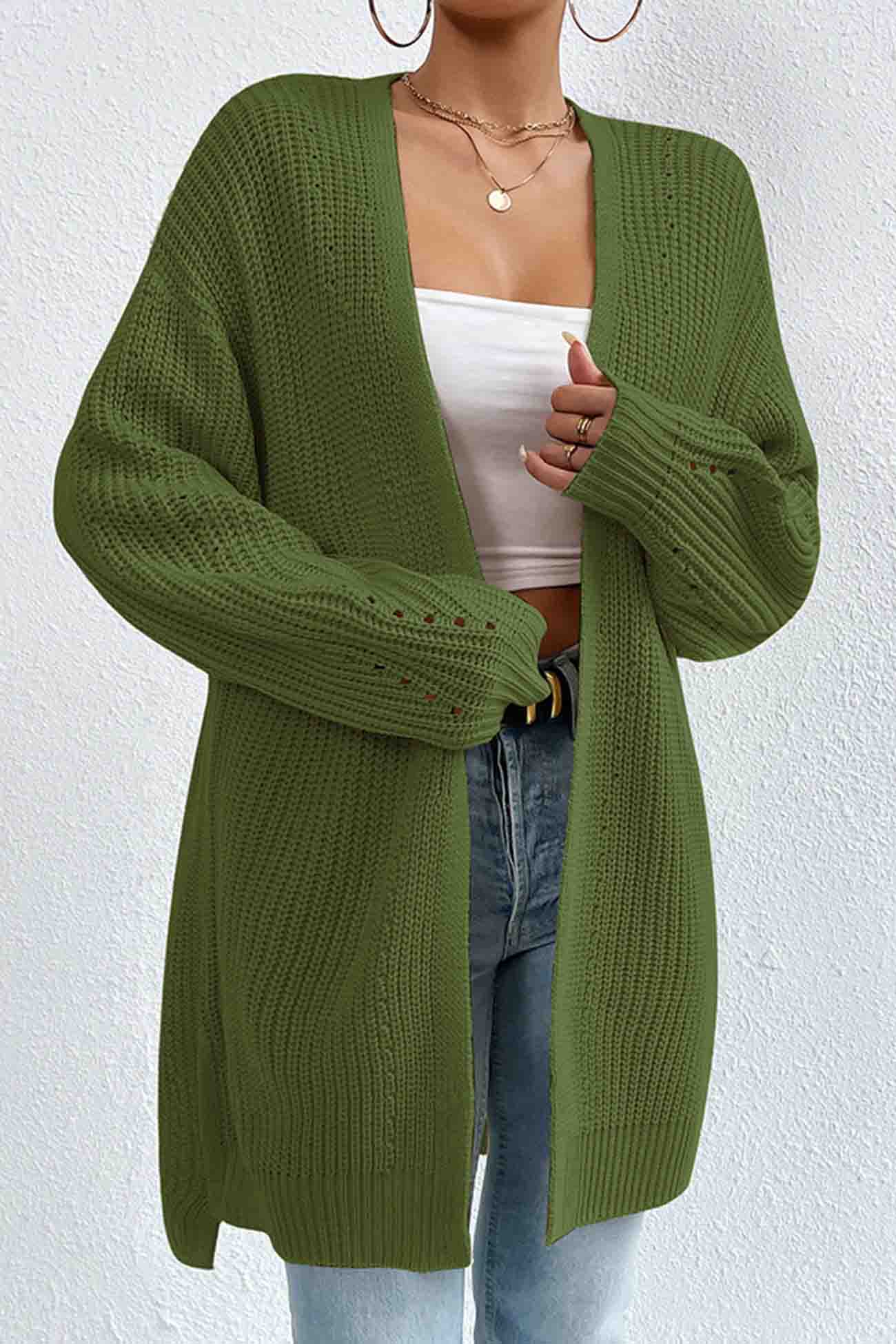 BerryBetty - Solid Open Front Mid-Length Cardigan