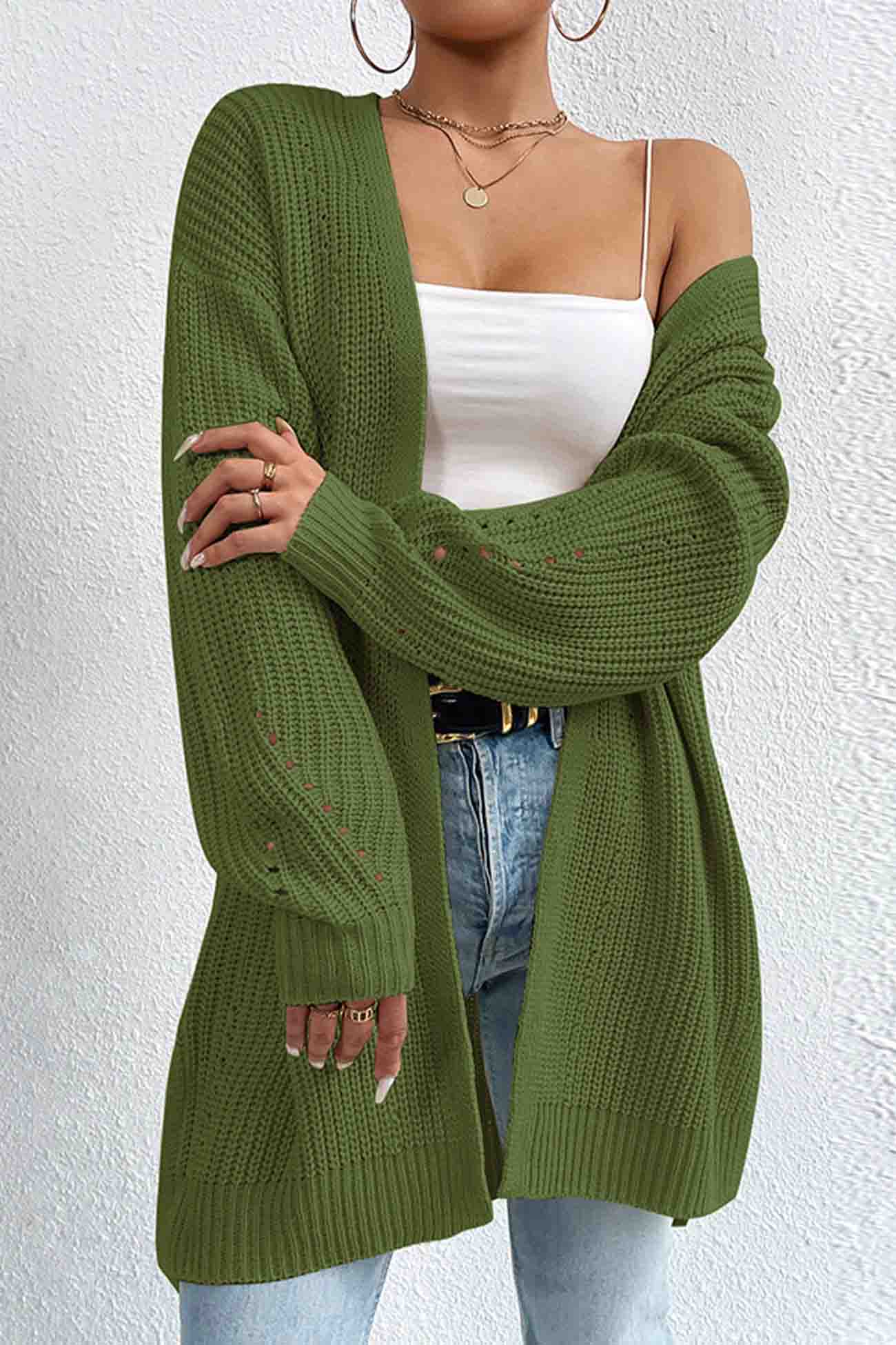 BerryBetty - Solid Open Front Mid-Length Cardigan