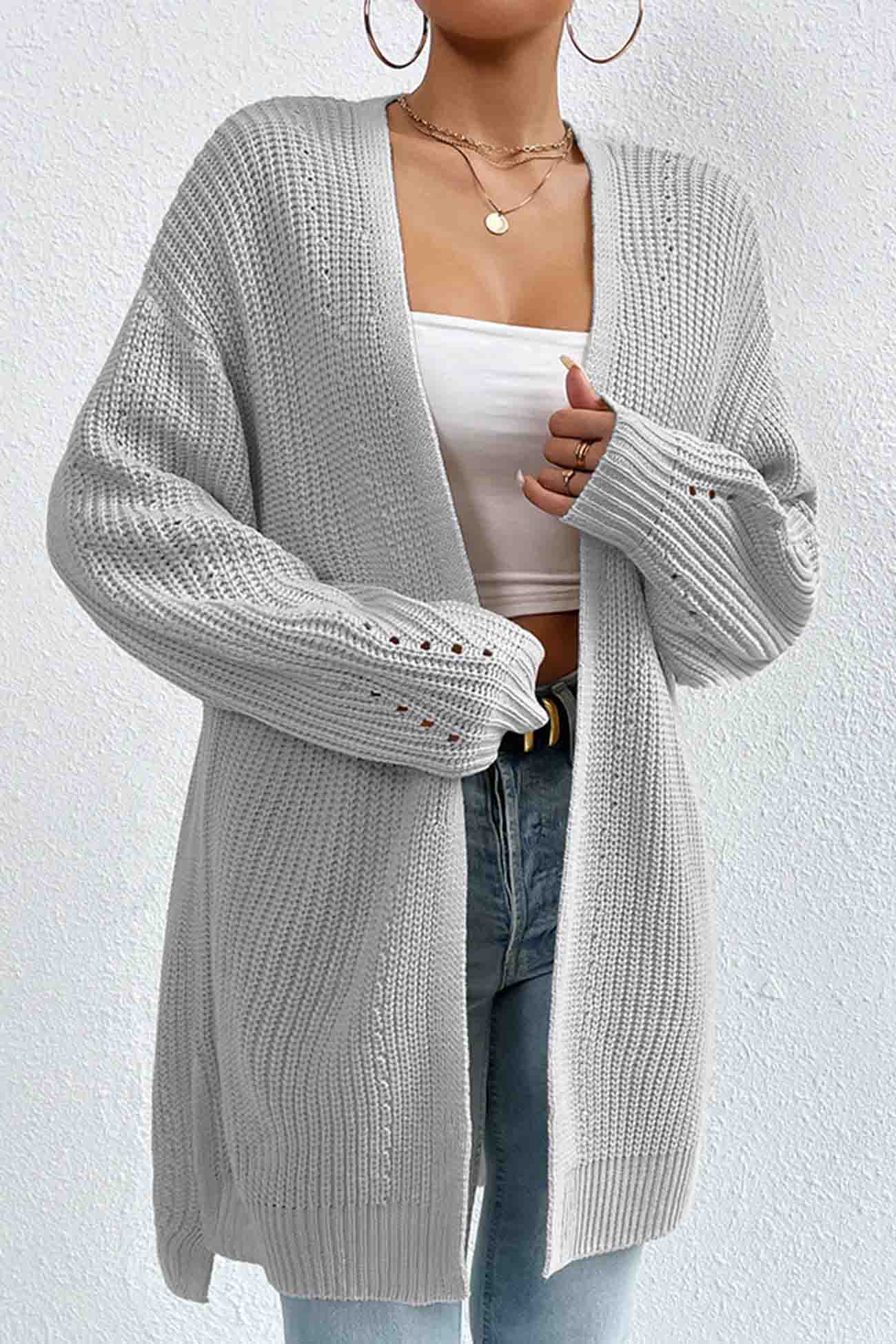 BerryBetty - Solid Open Front Mid-Length Cardigan