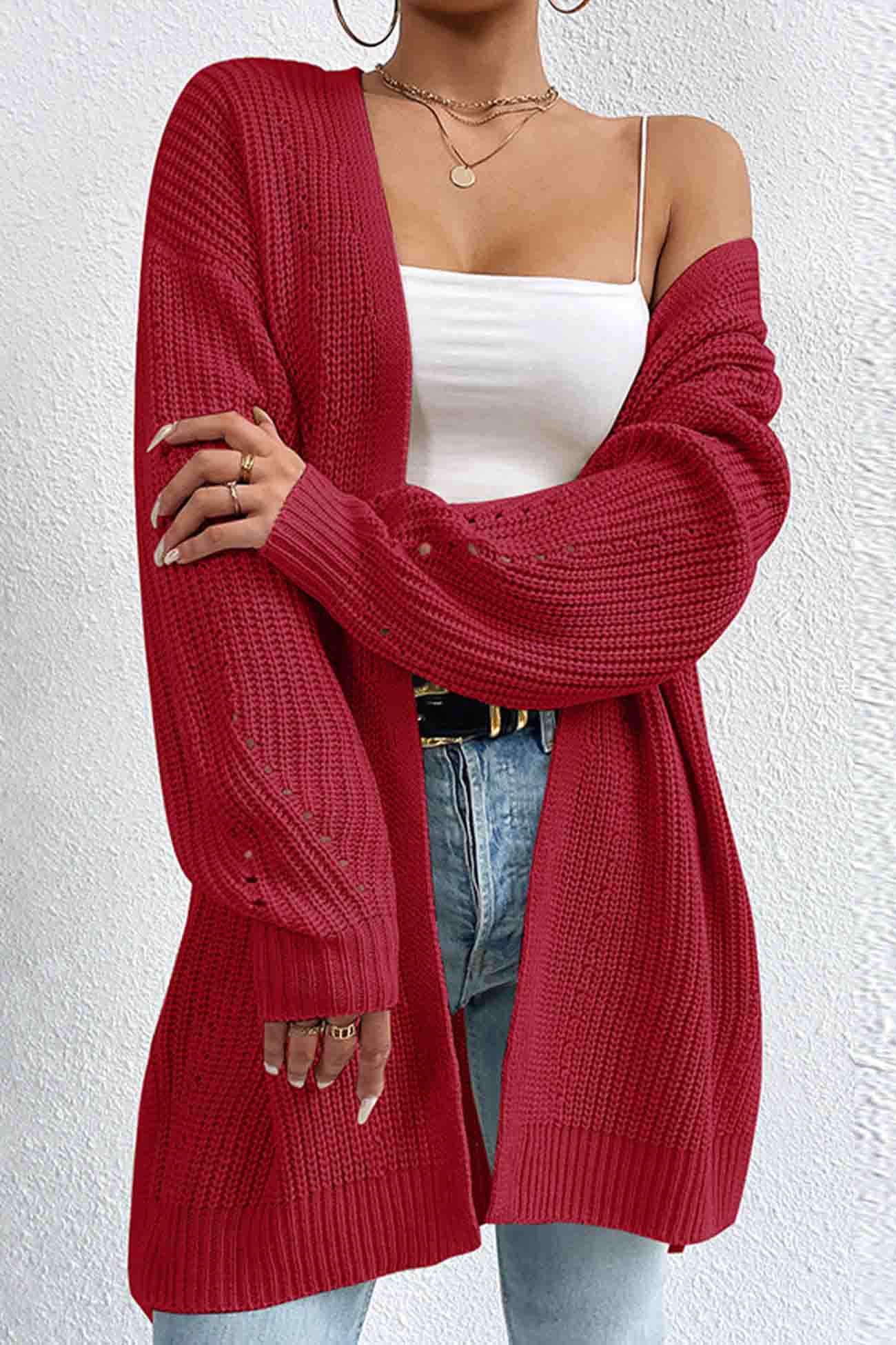 BerryBetty - Solid Open Front Mid-Length Cardigan