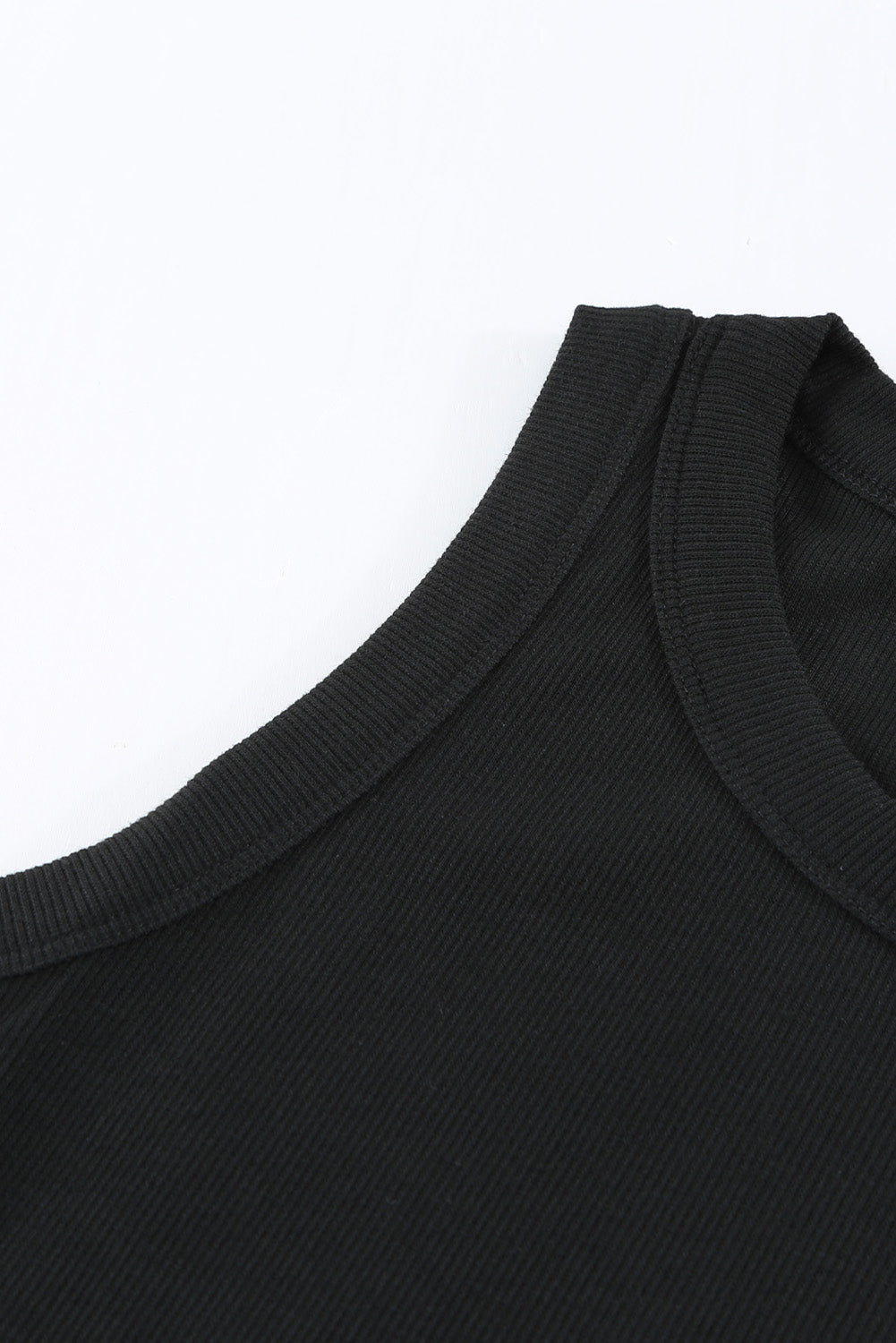 BerryBetty - Solid Black Round Neck Ribbed Tank Top