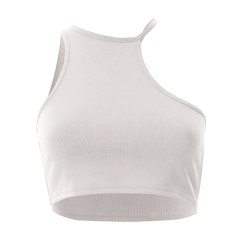 BerryBetty - Irregular halter sleeveless ribbed solid crop top