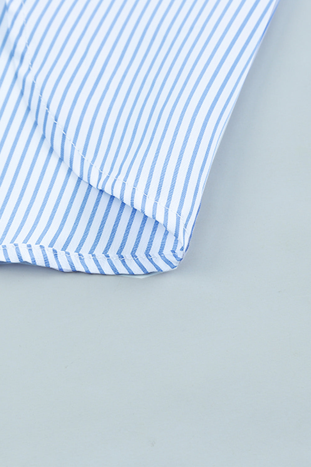 BerryBetty - Sky Blue Smocked Cuffed Striped Boyfriend Shirt with Pocket