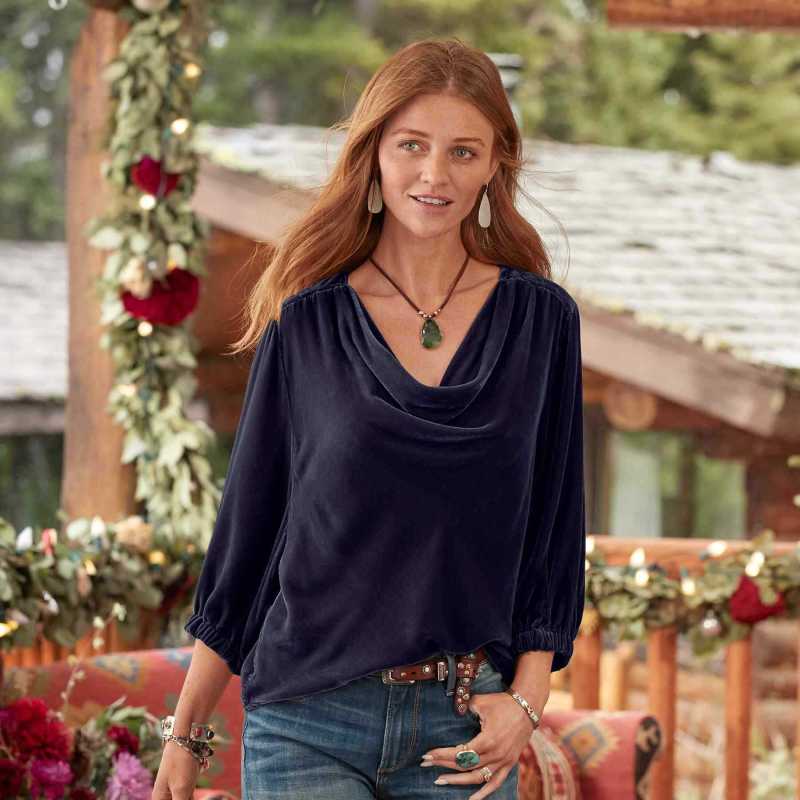 Women's gold velvet three-quarter sleeve elegant plunging collar top, Womens Shirts Purple clothes long sleeve shirt long sleeve shirts long sleeve top long sleeve tops shirt shirts top tops