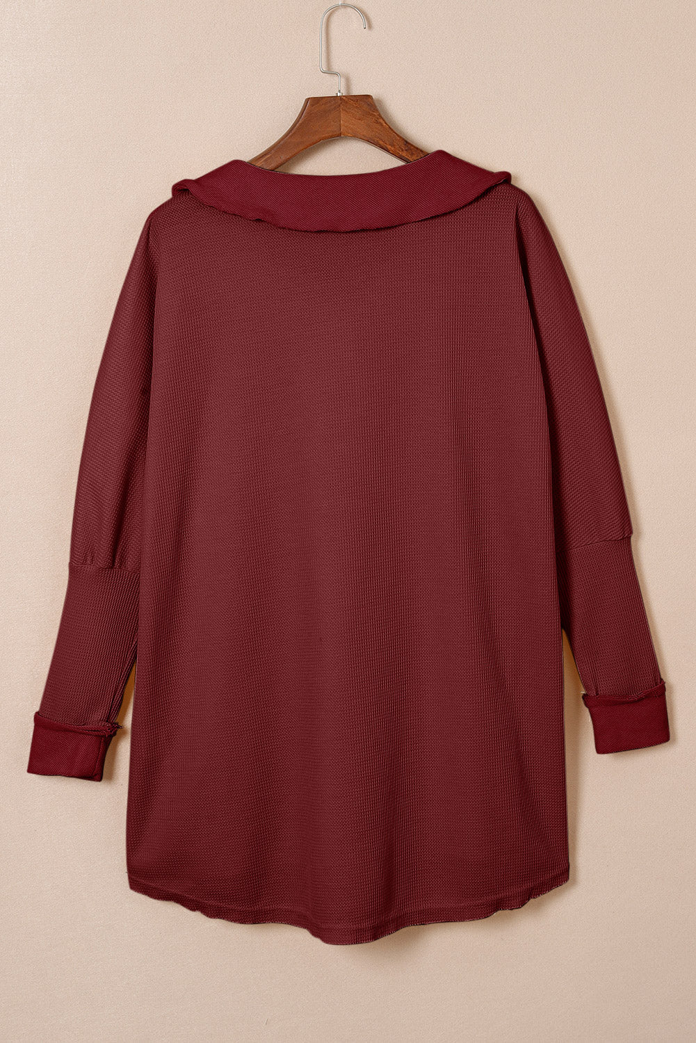 BerryBetty - Red Waffle Knit Buttoned Long Sleeve Top
