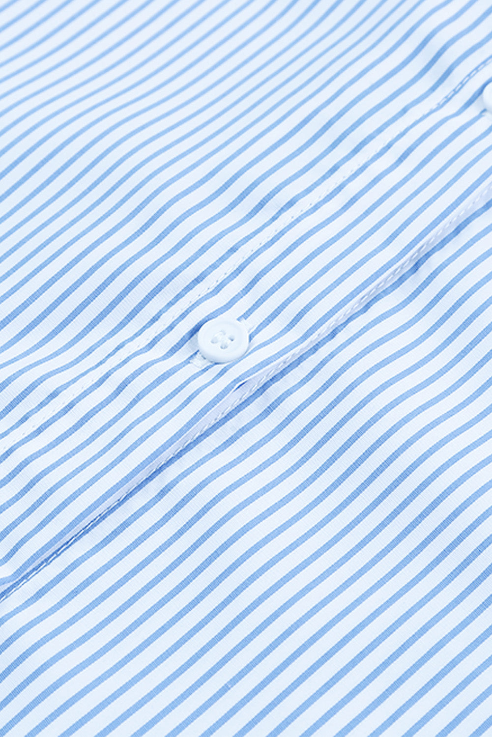 BerryBetty - Sky Blue Smocked Cuffed Striped Boyfriend Shirt with Pocket