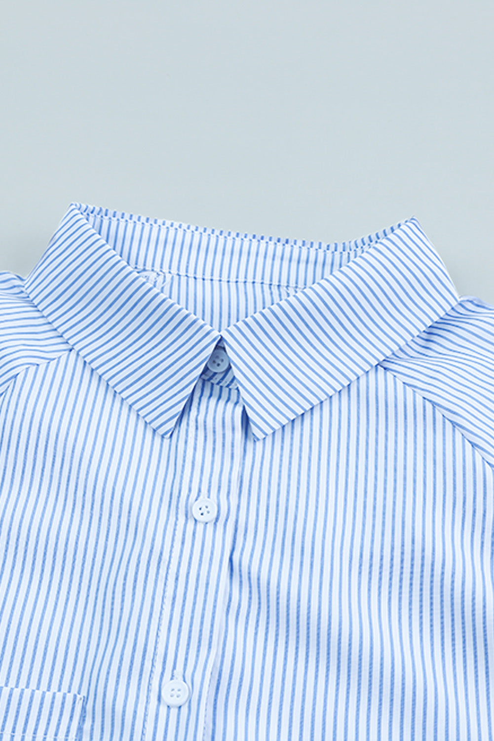 BerryBetty - Sky Blue Smocked Cuffed Striped Boyfriend Shirt with Pocket