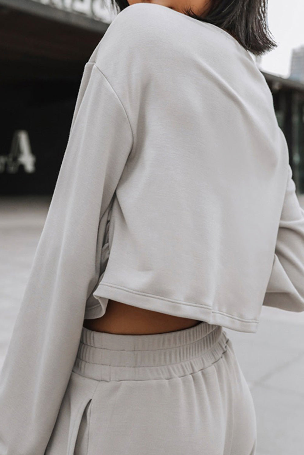 BerryBetty - Light Grey Solid Criss Cross Crop Top and Pants Active Set Loungewear