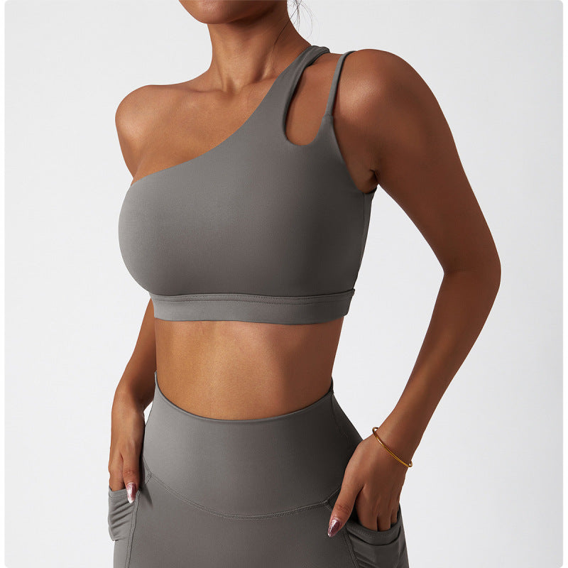 women's sloping shoulders hollow out sports tight vest Grey activewear Clothes workout