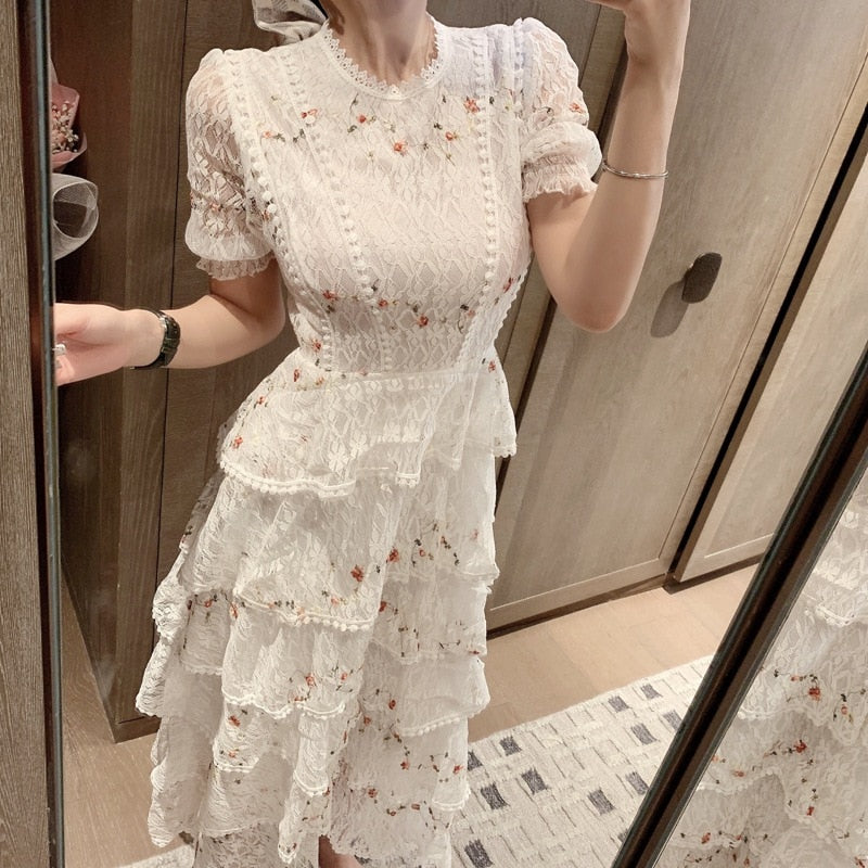 BerryBetty - Pink Lace Embroidery Maxi Dress Female spring Winter Full sleeve high waist Ruffle elegant Long party dresses Woman