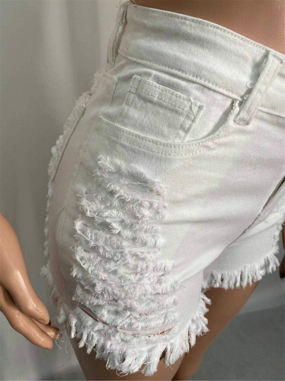 BerryBetty - New Summer Ripped Hole Hollow Out Jeans For Women High Waist Sexy Tassels Cut Open Button Slim Denim Shorts Pants