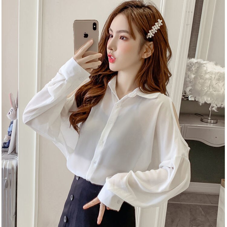 BerryBetty - Beading Women's Elegant Blouse Office Outfits Feminine Shirts Off The Shoulder Long Sleeve Top Korean Fashion Designer New
