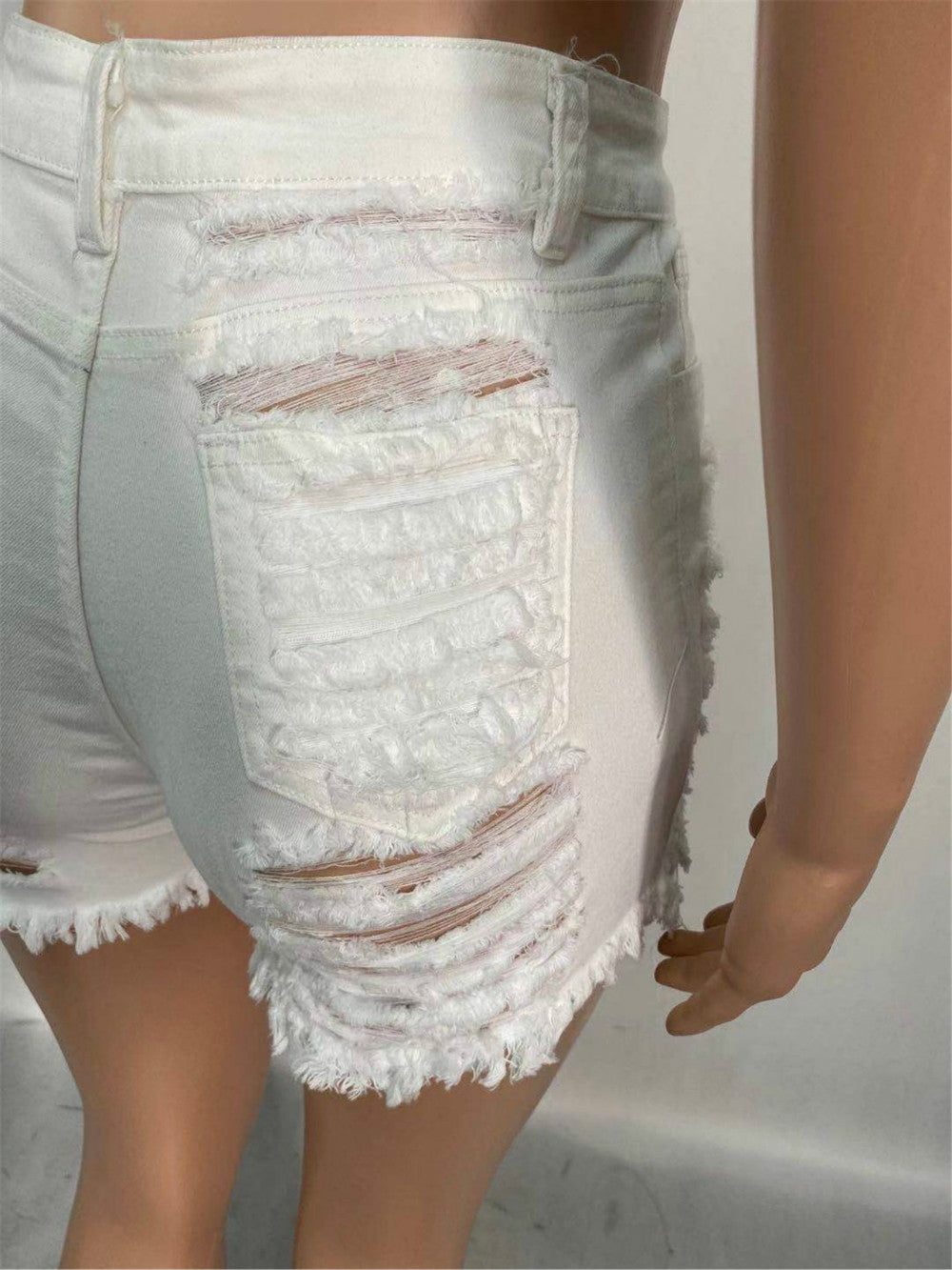 BerryBetty - New Summer Ripped Hole Hollow Out Jeans For Women High Waist Sexy Tassels Cut Open Button Slim Denim Shorts Pants