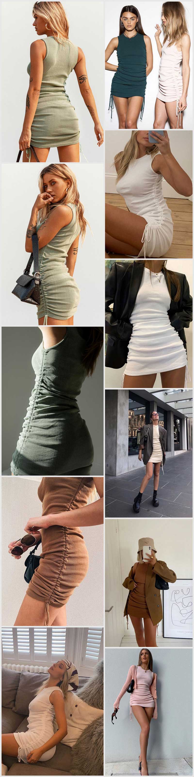BerryBetty - Cotton Ruched Drawstring Sexy Party Dress Women Sleeveless Elastic Mini Dress Vintage Summer Bodycon Club Wear Vestidos