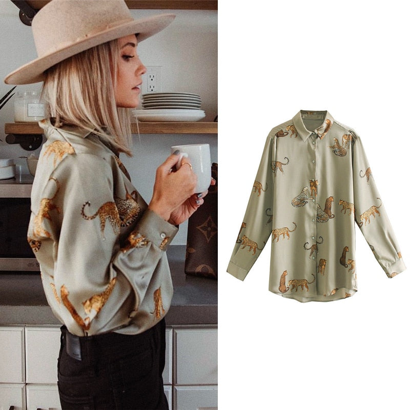 BerryBetty - women satin blouse long sleeve zebra print shirts vintage office ladies tops femme chandails fashion blusa de mujer Chandails