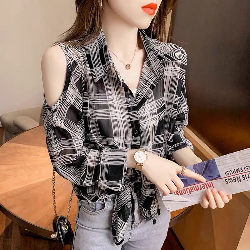 BerryBetty - Beading Women's Elegant Blouse Office Outfits Feminine Shirts Off The Shoulder Long Sleeve Top Korean Fashion Designer New