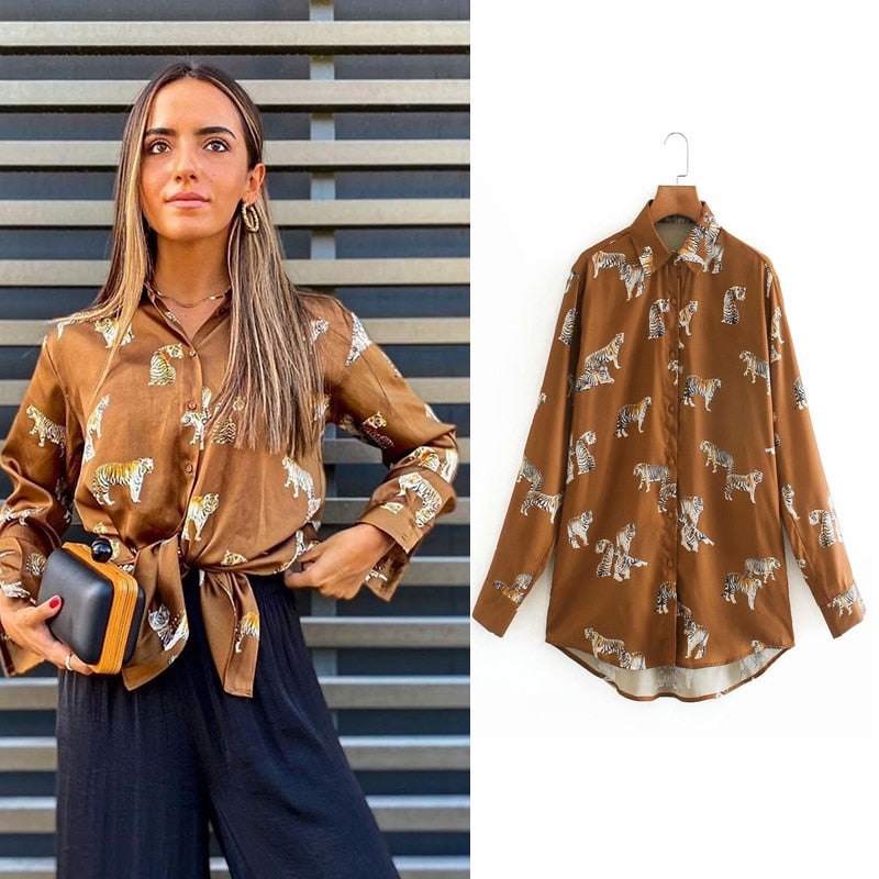 BerryBetty - women satin blouse long sleeve zebra print shirts vintage office ladies tops femme chandails fashion blusa de mujer Chandails