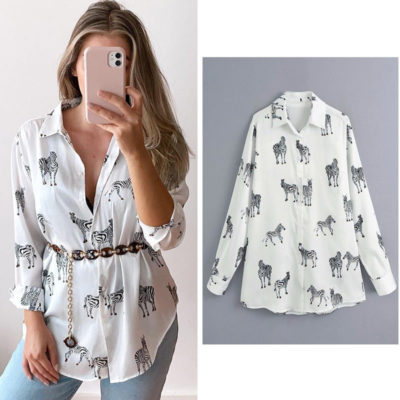 BerryBetty - women satin blouse long sleeve zebra print shirts vintage office ladies tops femme chandails fashion blusa de mujer Chandails