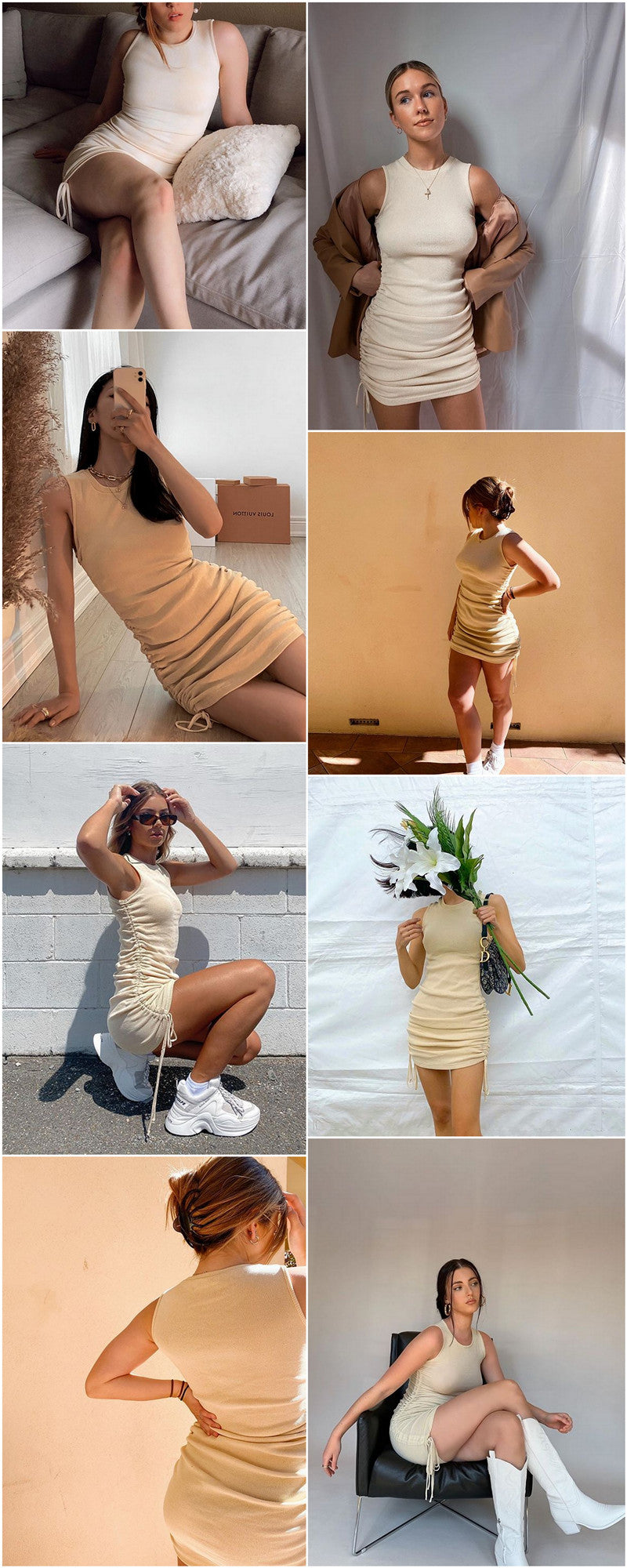 BerryBetty - Cotton Ruched Drawstring Sexy Party Dress Women Sleeveless Elastic Mini Dress Vintage Summer Bodycon Club Wear Vestidos