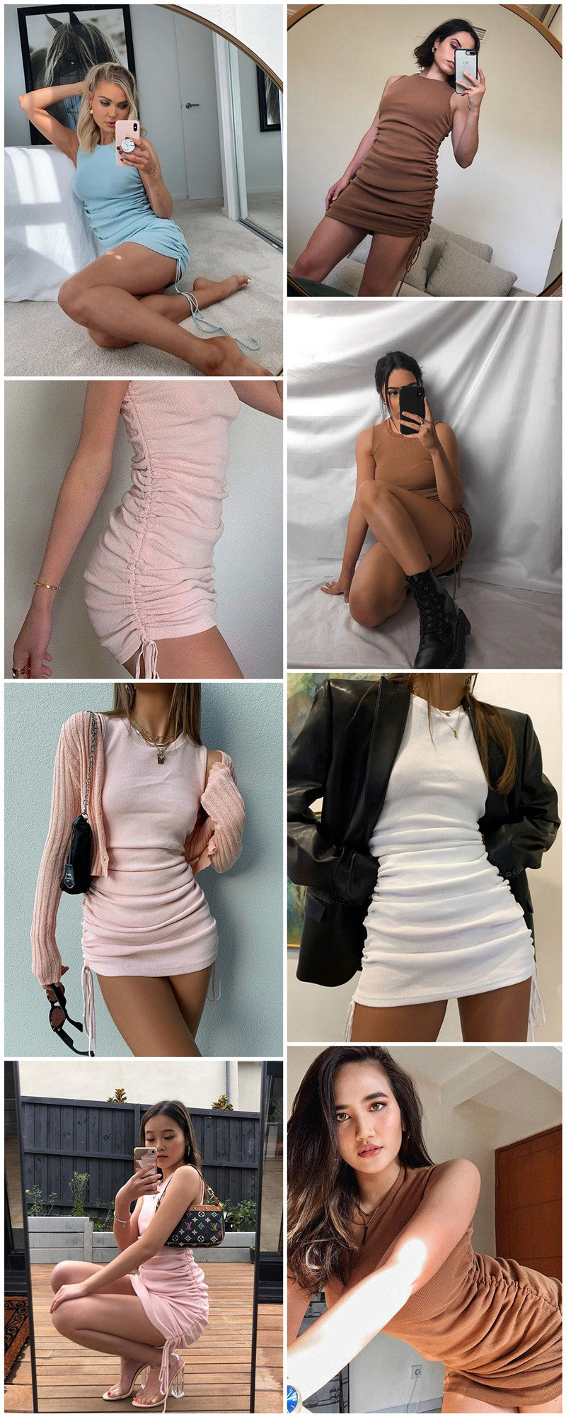 BerryBetty - Cotton Ruched Drawstring Sexy Party Dress Women Sleeveless Elastic Mini Dress Vintage Summer Bodycon Club Wear Vestidos