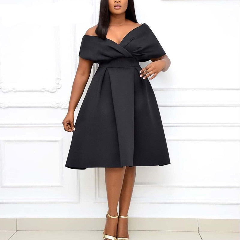 BerryBetty - Women Solid Elegant Evening Party Dress Formal Classy Party Gowns Dress