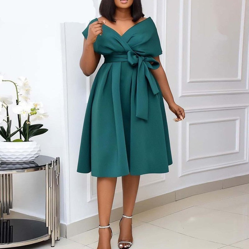 BerryBetty - Women Solid Elegant Evening Party Dress Formal Classy Party Gowns Dress