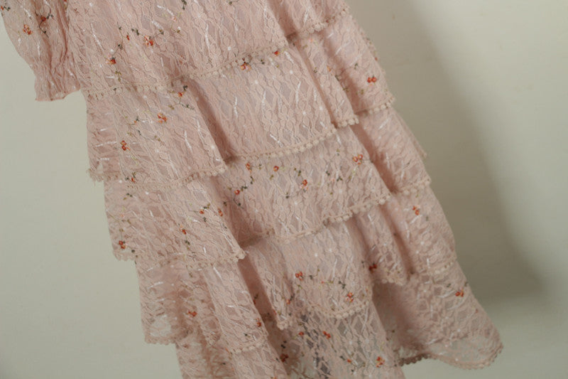 BerryBetty - Pink Lace Embroidery Maxi Dress Female spring Winter Full sleeve high waist Ruffle elegant Long party dresses Woman