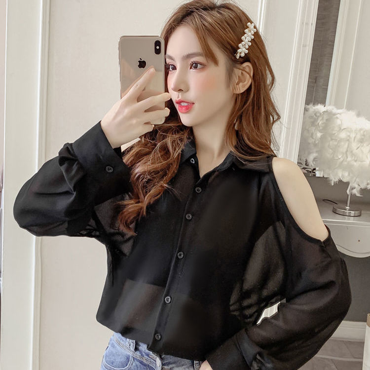BerryBetty - Beading Women's Elegant Blouse Office Outfits Feminine Shirts Off The Shoulder Long Sleeve Top Korean Fashion Designer New