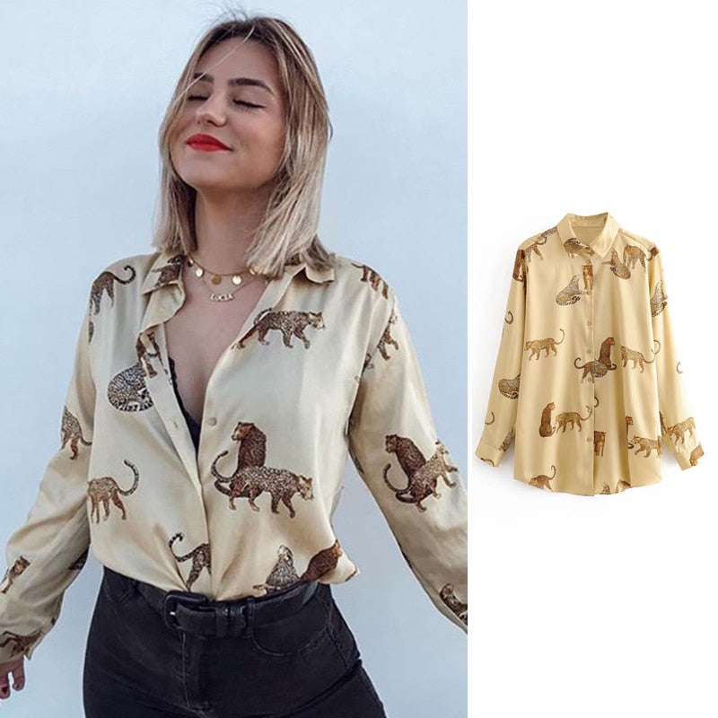 BerryBetty - women satin blouse long sleeve zebra print shirts vintage office ladies tops femme chandails fashion blusa de mujer Chandails