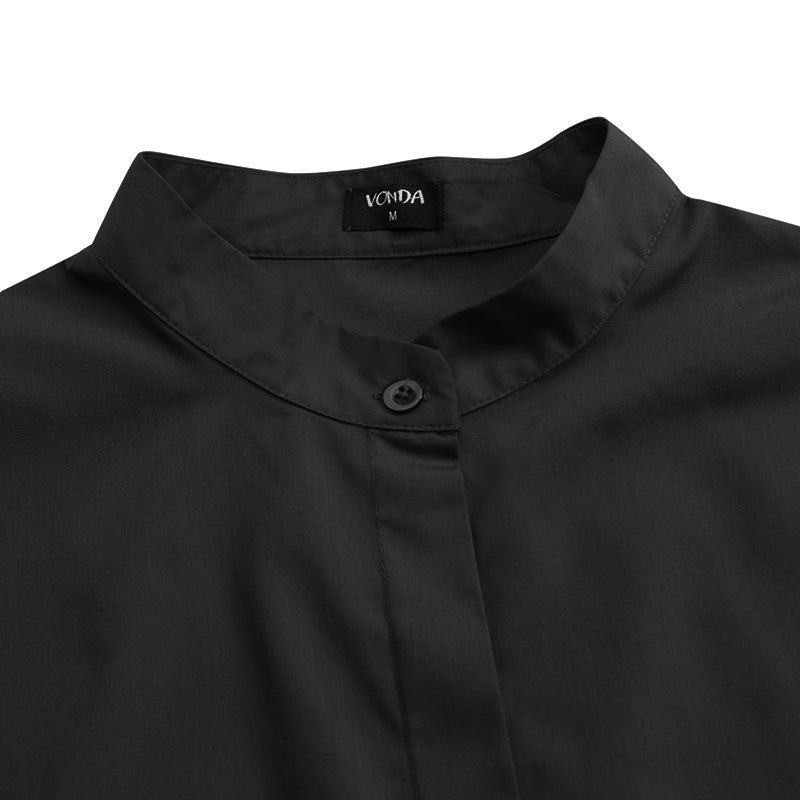 BerryBetty - White Shirts Summer Women Solid Flare Sleeve Shirts Spring Blouse Sexy V Neck Button Up Office Shirt Femininas Blusas