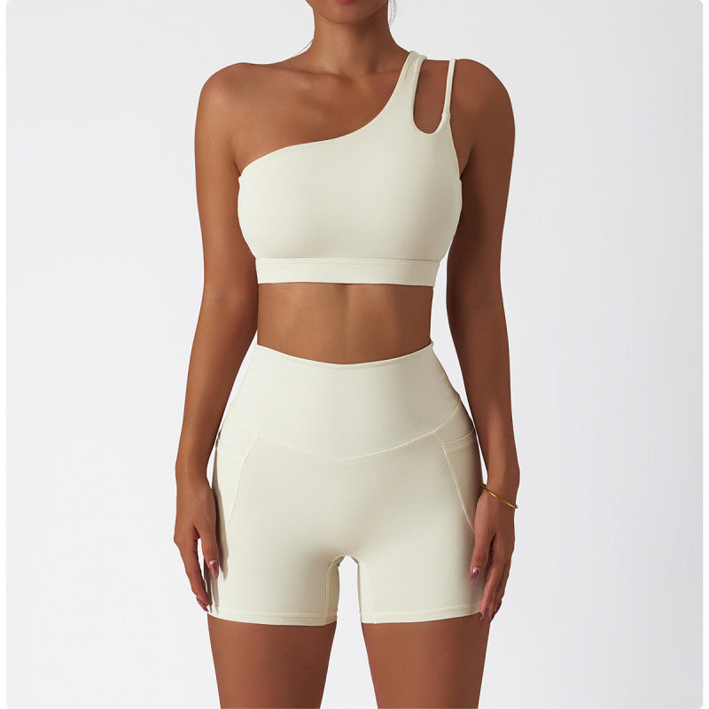 women's sloping shoulders hollow out sports tight vest Cracker khaki activewear Clothes workout