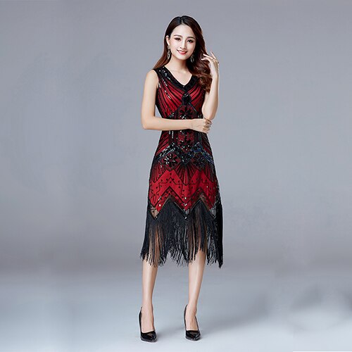 BerryBetty - 1920s Vintage Flapper Great Gatsby Party Dress V-Neck Sleeveless Sequin Beaded style Style Tassel Flapper Vestidos Feminina 1920