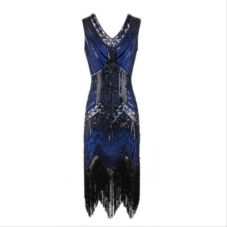 BerryBetty - 1920s Vintage Flapper Great Gatsby Party Dress V-Neck Sleeveless Sequin Beaded style Style Tassel Flapper Vestidos Feminina 1920