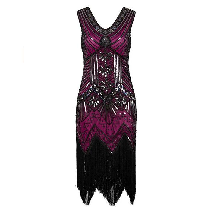 BerryBetty - 1920s Vintage Flapper Great Gatsby Party Dress V-Neck Sleeveless Sequin Beaded style Style Tassel Flapper Vestidos Feminina 1920
