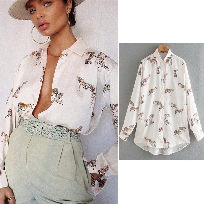 BerryBetty - women satin blouse long sleeve zebra print shirts vintage office ladies tops femme chandails fashion blusa de mujer Chandails