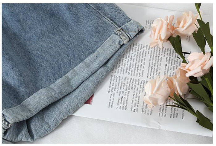 BerryBetty - New Summer High Waist Denim Shorts Women Casual Loose Ladies Fashion Plus Size Elastic Waist Wide Leg Short Jeans Female