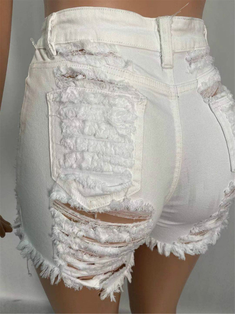 BerryBetty - New Summer Ripped Hole Hollow Out Jeans For Women High Waist Sexy Tassels Cut Open Button Slim Denim Shorts Pants